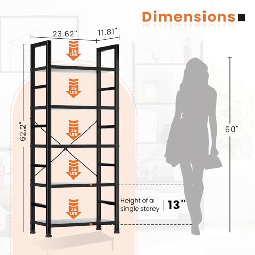 Sweetcrispy Book Shelf, 5 Tier Bookcase, Modern Tall Bookshelf for Garage Kit, CDs, Movies, Industrial Corner Storage Organizer for Bedroom Home Office Kitchen Living Room, Black by Sweetcrispy - Image 2