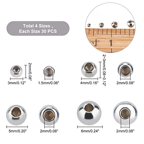 DICOSMETIC 120Pcs 4 Sizes Memory Wire End Caps Stainless Steel Cord End Caps Round Half Drilled Beads Ball Shape Cord Terminators for Earrings Necklace Bracelet Jewelry Making DIY Crafts - Image 2