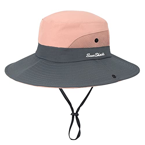 Utowo Sun Hat For Women Summer Uv Protection Beach Hat Wide Brim Mesh Bucket Fishing Hat With Ponytail Hole Foldable Packable Hat Pink thumb #8