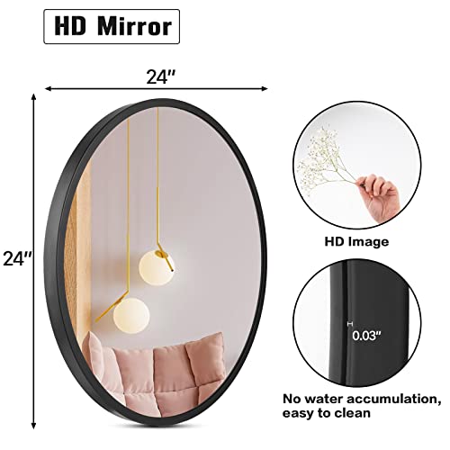 Hiptis Black Circle Wall Mirror, Large Black Round Mirror 24 Inch Metal Frame Round Wall Mirror For Bathroom Vanity Wall Decor, Circle Mirror For Bedroom,Living Room,Dining Room #TOP1