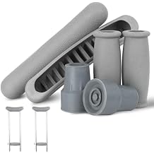 Crutch Pads and Caps Set 6 Pcs - Comfort Padding for Armpits and Hand Grips with Replacement Feet Caps, Universal Fit for Standard Crutches - Relief Accessories for Adults and Kids