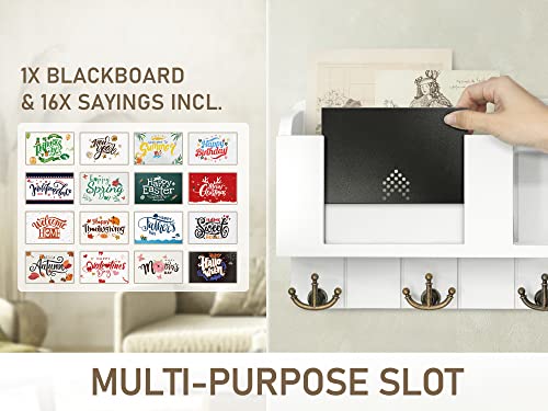 Rebee Vision Key Holder For Wall Set : 14" Arc Key Rack With 5 Hooks & 16" Mail Organizer With Chalkboard And 4 Anchor Hooks For Home Apartment Entryway Decor - White #TOP4