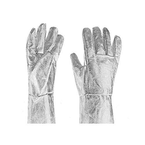 Preisvergleich Produktbild MOGOI Hitzebeständige Handschuhe, 500 Grad Aluminiumfolienfaser-Handschuhe mit Fingern für Stahlherstellung, Holzofen, Metallschneiden, Grillen, Ofen, Kamin, Holzofen.