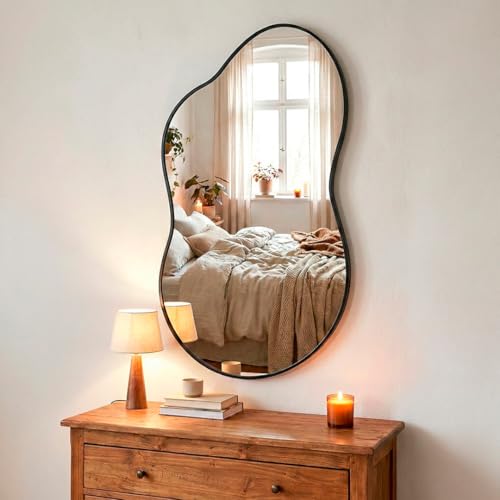 Marctani Espejo Irregular con Marco de Aluminio, Espejo Pared Moderno para Baño o Salón - Espejo Recibidor Estilo Minimalista - Espejos Decorativos de Pared Elegantes
