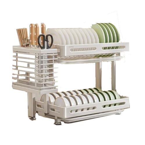 2/3 Tier Stainless Steel Dish Rack with Drain Board Foldable Cutting Board Holder Space-Saving Kitchen Dish Drying Rack for Countertop Storage Kitchen