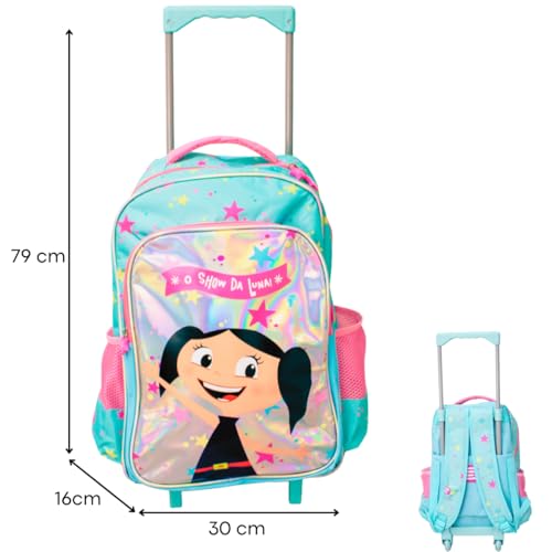 Kit Mochila de Rodinhas Infantil Meninas Desenho do Show da Luna com Lancheira Térmica e Estojo com