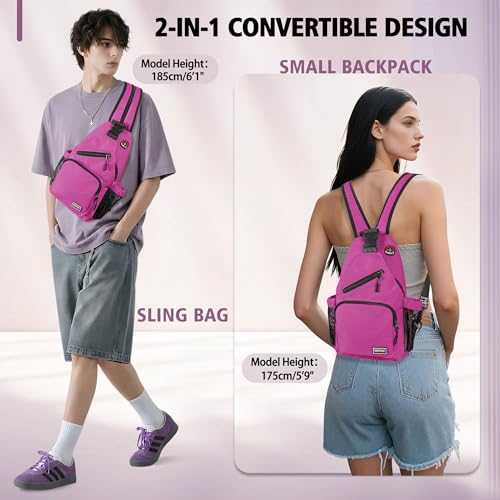 Image of Geestock Convertible Sling Bag for Women Men, Lightweight Crossbody Backpack Daypack Chest Bag Fit 10.9 inch Tablet for Travel, Sport, Hiking & Commute, Purplishred, 8.27inx3.94inx13.39in