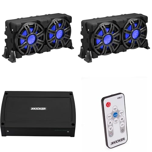 Kicker (2) 51MWLE104 - MWE 10-Inch Loaded Premium Marine Sub Encl w/Passive Radiator 4ohm & 48KXMA5004 Marine Amp Bundle (Includes LED Remote)