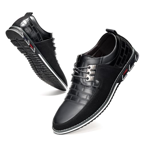 Mens Dress Shoes Black Casual Business Oxford Derby Orthopedic Leather Shoes Simple Lace-up Walk Loafers Flats for Men