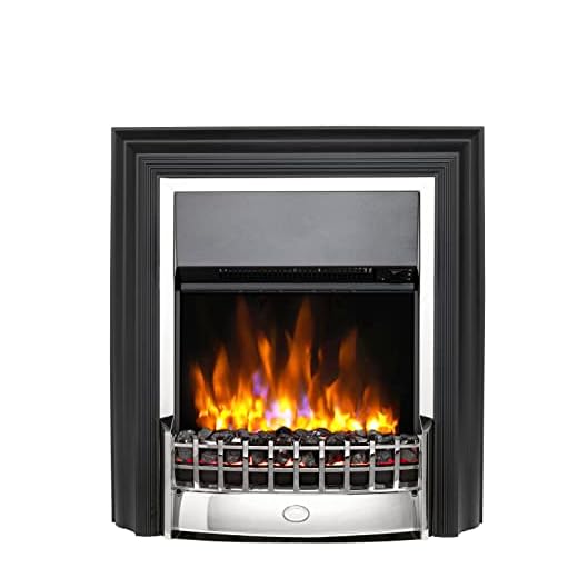 Dimplex Cheriton Deluxe Freestanding Optiflame Electric Fire, Chrome and Black Freestanding LED Flame Effect with Variable Flame Brightness, Coal Fuel Bed, 2kW Fan Heater and 1000/2000 Watt Settings
