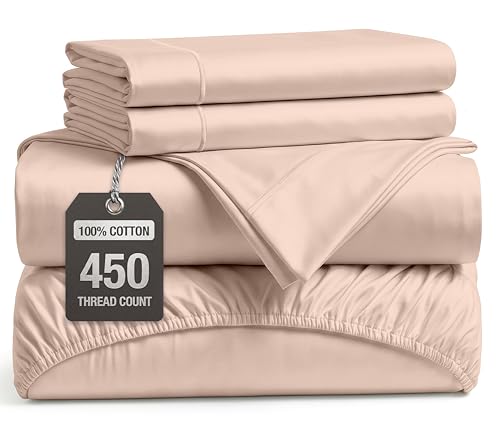 Image of Lane Linen 100% Cotton Extra Soft Full Size Bed Sheets Set - 450 TC Sateen Weave - Smooth, Comfortable Sheets For Everyday Use - Hotel Quality Luxury - Snugly Fits Mattress upto 15'' Deep - Sepia Rose
