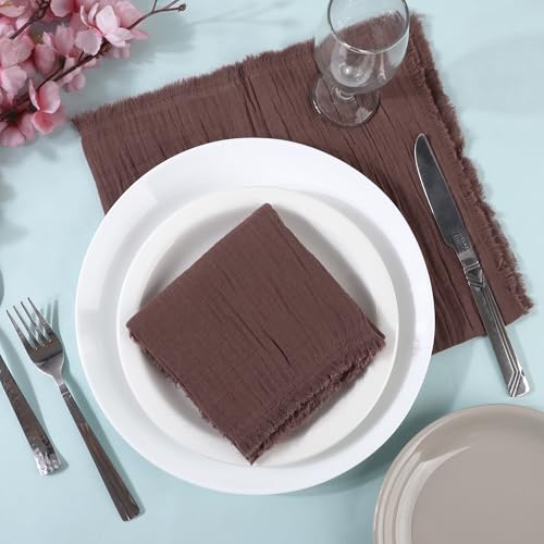Servilletas de algodón natural con acabado de flecos para mesas de gala 6