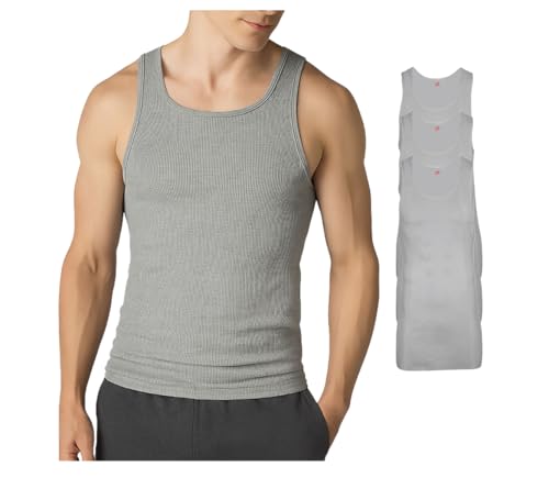 Image of Hanes Men's Tall 100% Cotton Ribbed Tank Tagless Undershirts, Multipack