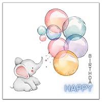 Happy Birthday Card Kids Elephant Animal Cute for Boys Girls Toodler Son Daughter Young Child Children Baby 14cmx14cm