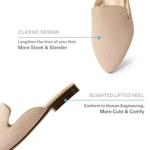 Image of MUSSHOE Women's Pointed Toe Mule Flats: Comfortable Lightweight Slip On Backless Loafers with Memory Foam for Office Work & Dressy Casual Wear
