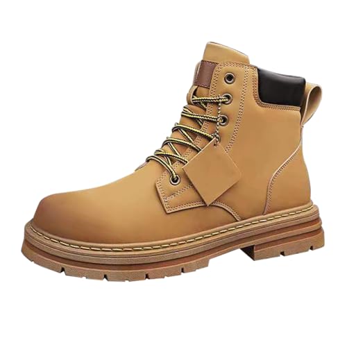 Botas de trabajo de cuero para hombre del Reino Unido, botas de combate con cordones, botas de tobillo sin cordones, botas de motociclista, antideslizantes, para exteriores, zapatos de motocicleta
