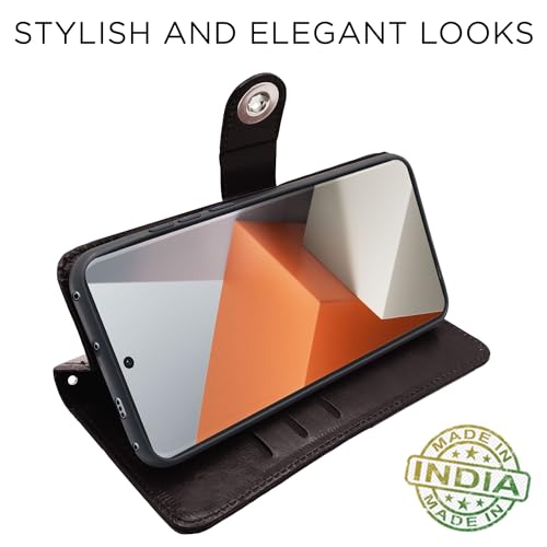 Image of Pikkme Redmi Note 13 Pro Plus 5G Flip Cover Leather Finish | Inside TPU with Card Pockets | Wallet Stand and Shock Proof | Magnetic Closing | Complete Protection Button Flip Case (Coffee)
