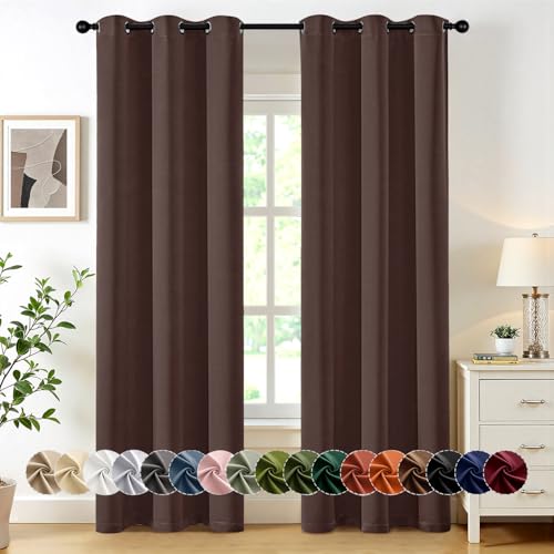 Image of MIULEE Blackout Curtains for Bedroom Living Room 2 Panels, Thermal Insulated Room Darkening Drapes Grommet Noise Reducing Light Blocking Window Treatments 84 Inches Long 40x84 Inch Dark Brown