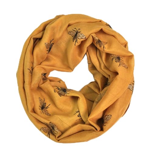 Loop Schal Halstuch Schals Rundschal Schlauchschal Loopschal Tücher Damenschal Biene Muster Damen (Senf)