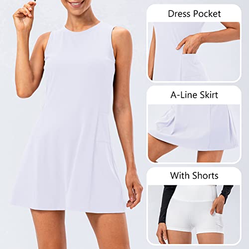 Qudai Conjunto de calção e vestido feminino tênis sem mangas vestido tanque com bolsos para treino d