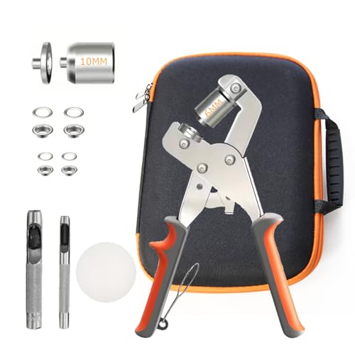 Samos® Kit de Ojales Metálicos para Lonas con Remachadora Ojales Manual – Incluye Sacabocados y Corchetes de Presión Metálicos – Ideal para Cuero, Tela, Cortinas, Toldos y Manualidades