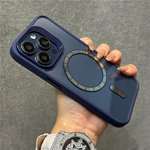 Coque de charge sans fil transparente iPhone 14 Pro, protection antichoc PC dur dos rigide marine