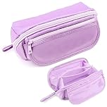 Large Capacity Pencil Case with 9 Compartment,Purple Pencil Case for Girls Boys,Portable Stationery Pencil Pouch,Pen Bag,Makeup Bag,Multifunctional Pencil Cases for Student,Adult,School,Office(Purple)