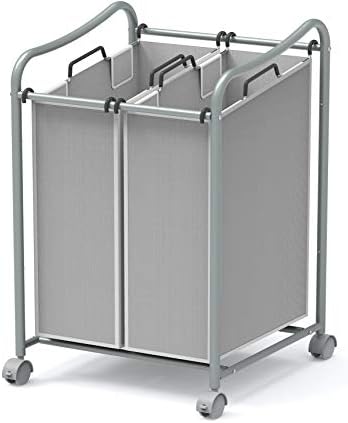 Simple Houseware 2-Bag Heavy Duty Rolling Laundry Sorter Cart, Grey