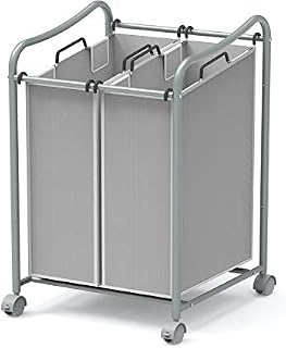 Simple Houseware 2-Bag Heavy Duty Rolling Laundry Sorter Cart, Silver