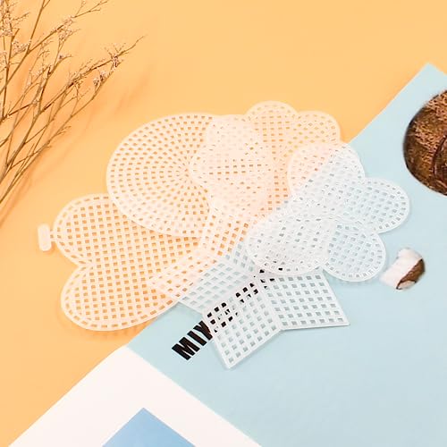 image for Hordion 25 Pcs 7 Count 5 Shapes Mesh Plastic Canvas Sheets kit Includi