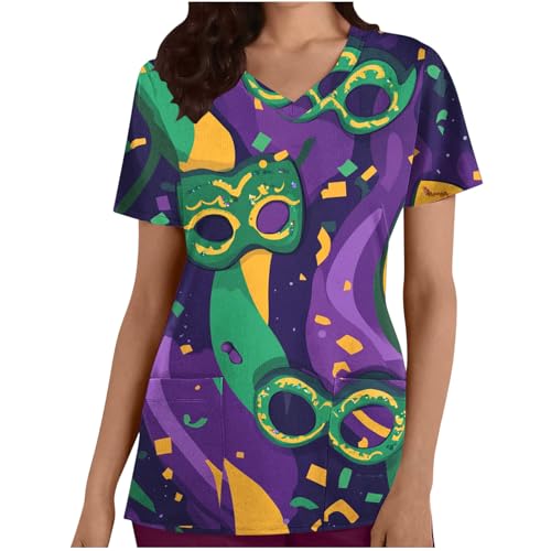 Générique - Blouse Infirmiere Femme Professionnelle Soignants Tunique Médicale Motif Imprimé Col en V Manches Courtes Casual Uniforme D'infirmière Uniforme de Travail Esthéticienne Femme Professionnelle