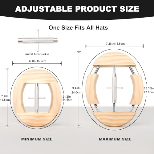 Image of 4 Way Hat Stretcher, Hat Stretcher for Fitted Hats, Heavy Duty Hats Shaper Extender w. Lever Wrench for Men All Kind of Caps