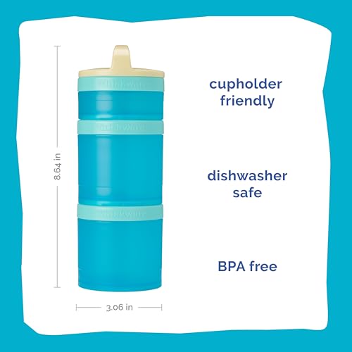 Image of Whiskware Stackable Snack Containers for Kids and Toddlers, 3 Stackable Snack Cups for School and Travel, Tan /Blue /Blue