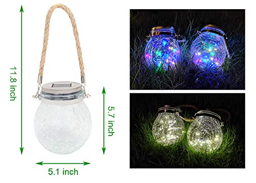Kimi House 2 Pack Hanging Solar Powered Led Lights,Cracked Glass Ball Light, Waterproof Outdoor Christmas Decorative Lantern For Garden, Yard, Patio, Lawn (Colorful) #TOP2