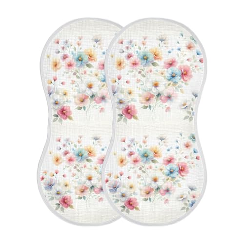 Muslin Burp Cloth for Baby 2PCS Watercolor Cute Flowers Super Absorbent Burping Cloths, Bibs for Newborn Boys Girls