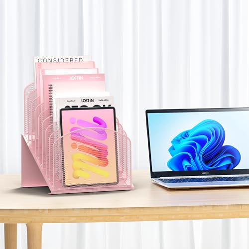 Organiseur de bureau incliné rose en métal avec 8 compartiments - 2