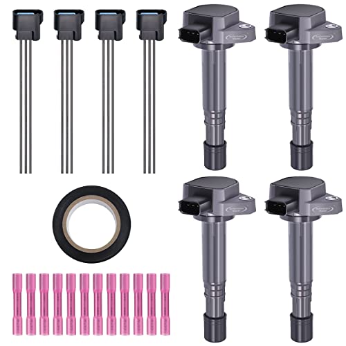 Performance Master Set of 4 Ignition Coils & Pigtail Connector Wiring Harness Kit Compatible with 2001 2002 2003 2004 2005 Civic Acura Mdx EL 1.7L L4 C1460 UF400 UF512 UF307
