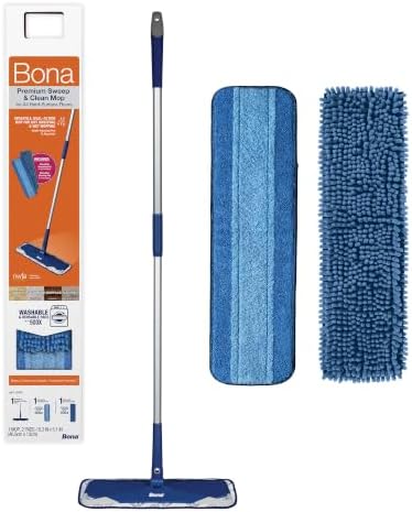 Bona Microfiber Floor Mop – Wet & Dry Flat Mop with Dusting Pad for Wooden, Tile, Marble & Vinyl Floors | Streak-Free Shine, Won't Scratch Wood | Washable Reusable Pads | Swedish Floor Care