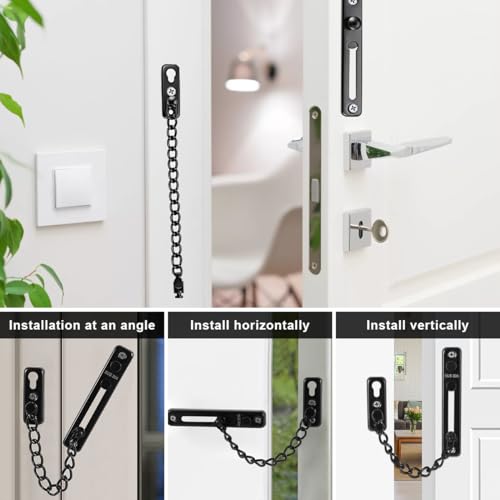 Tür Sicherheitskette,Türkette,Tür Kettenschloss aus Edelstahl 304,Türkettenschloss mit Schraube,Türketten-Sicherheitsschloss für Haus,Hotel,Innentüren und Fenster (Schwarz)