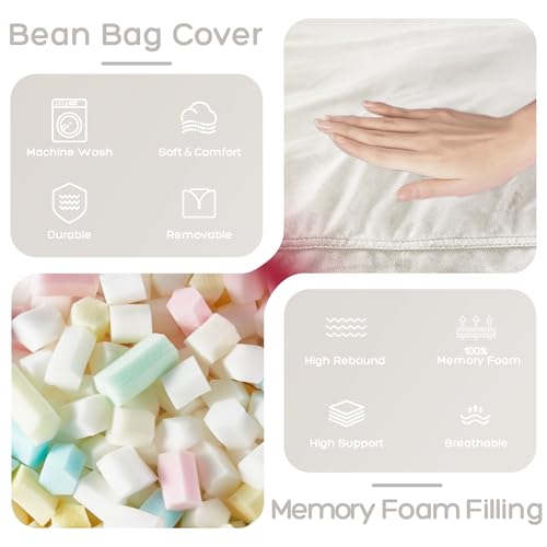 HABUTWAY Bean Bag Chair: Giant 4' Memory Foam Furniture Bean Bag Chairs for Adults with Microfiber Cover 4Ft (Beige)