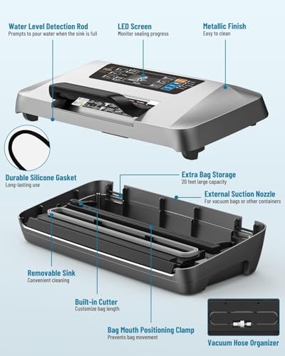Miniatura 8 de Dxstring Envasadora Al Vacio Profesional, 95kpa 12-In-1 Embasadoras Vacio Alimentos, Apoyo Al Proceso De Envasado Al Vacío Continuo, Doble Sellado, Uso Con Una Sola Mano, Con 1 Rollo 10 Bolsas