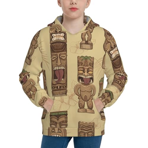 Wooden Tiki Idols Kids Pullover Hoodies Boys Sweatshirts Girls Athletic Clothes with Pocket
