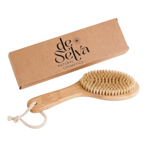 Dry Brush for Body. Natural Boar Bristle & Bamboo Handle | Exfoliating Dry Body Brush for Lymphatic Drainage, Cellulite, Dead Skin | De Selva Dry Skin Brush for Circulation & Smooth Skin. 1 Unit.