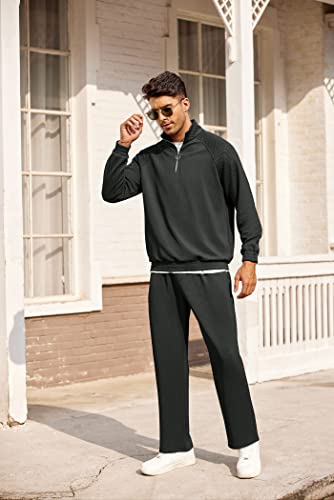Coofandy Men's Tracksuit 2 Piece Relaxed Fit Half-Zip Sweatsuits Athletic Running Jogging Suit Sets #TOP2