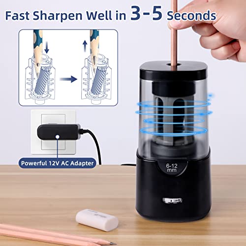 Electric Pencil Sharpener, Auto Stop Pencil Sharpener For Colored Pencils, Sharp & Fast, For 6-12Mm Pencils, Pencil Sharpener Electric Plug In, Strong Helical Blade, Ideal For Home, Classroom (Black) #TOP2