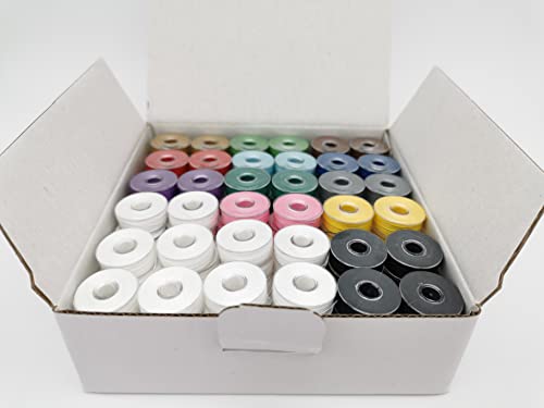 Prewound Bobbin, Plastic Sided, Size L(Sa155, Size 9.4), 144Pcs Per Box, Polyester, Doublelin,Compatible With Babylock, Barudan, Bernina, Brother, Consew, Juki, Singer, Tajima&More (40S2, Multi-Color) #TOP2