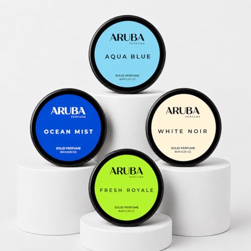 Image of Set of 4 Alcohol Free.White Noir | Aqua Blue | Fresh Royale | Ocean Mist |Solid Perfumes | Wax Perfumes for Men & Women | Non-Greasy Cologne | Strong & Lasting Fragrance | Gifting Pack for Him & Her