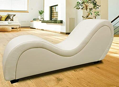 Image of SOUL CRAFT Sheesham Wood Leatherate Tantric Chaise Loung Chair, Yoga Chaise Lounge,Chaise Sofa Modern Lounge,Relaxing Chaise Lounge Chair, loveseats and chaises with Cushion (Off White)