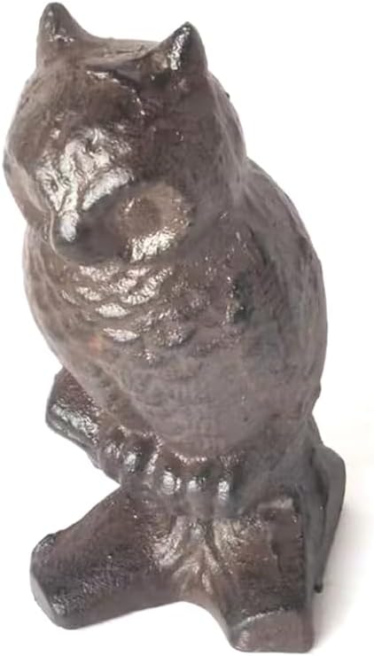 Rustic Cast Iron Owl Statue - Decorative Collectible Figurine for Home, Indoor Shelf Decor, Garden Ornament
