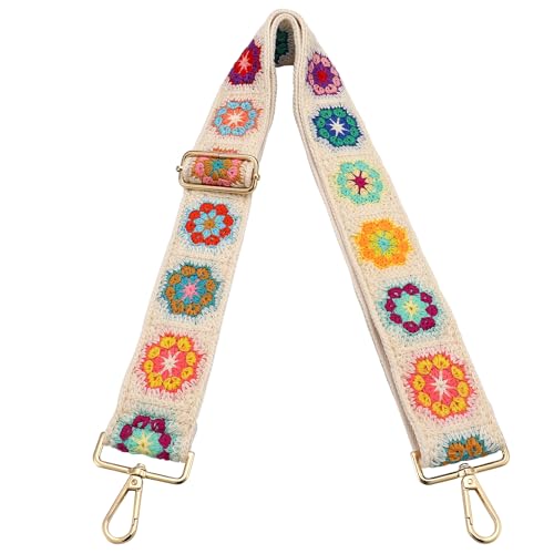 Image of Crochet Flower Purse Strap,Knit Wide Replacement Crossbody for Shoulder Strap Bag Adjustable 2inch Guitar Strap